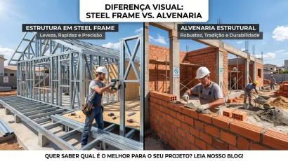 Steel Frame ou Alvenaria: qual sistema construtivo escolher? Compare velocidade de execução, custo, sustentabilidade e desempenho térmico e acústico dos dois sistemas construtivos em Blumenau.