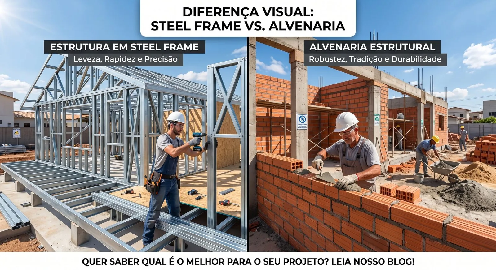 Steel Frame ou Alvenaria: qual sistema construtivo escolher? Compare velocidade de execução, custo, sustentabilidade e desempenho térmico e acústico dos dois sistemas construtivos em Blumenau.